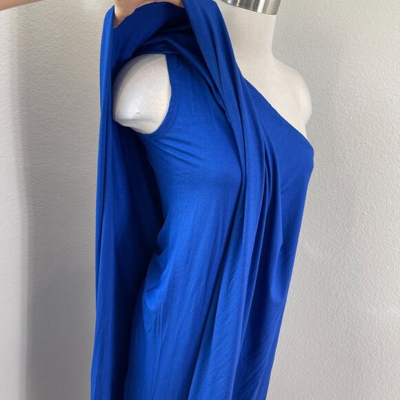 NEW Aakasha Womens Medium Blue One Shoulder Asymmetrical Maxi Dress - Picture 9 of 10
